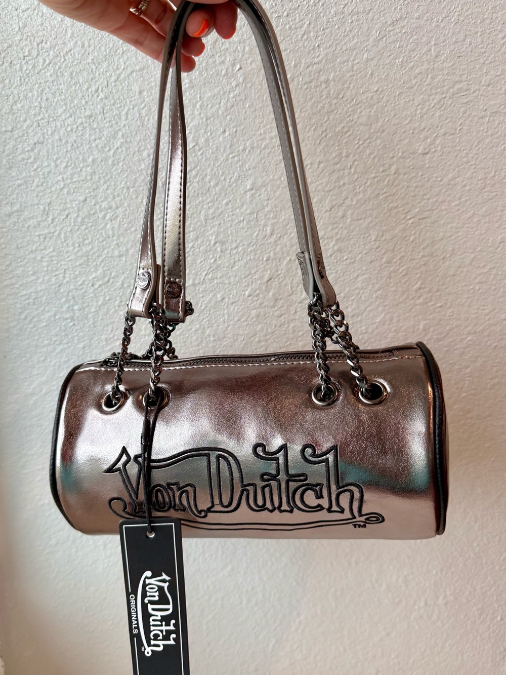 Von Dutch Brown Metallic Barrel Shoulder Bag